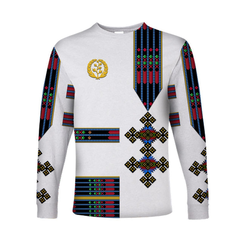 (Custom Personalised) Eritrea Long Sleeve Shirt Fancy Simple Tibeb Style - Flag Style LT8 - Wonder Print Shop