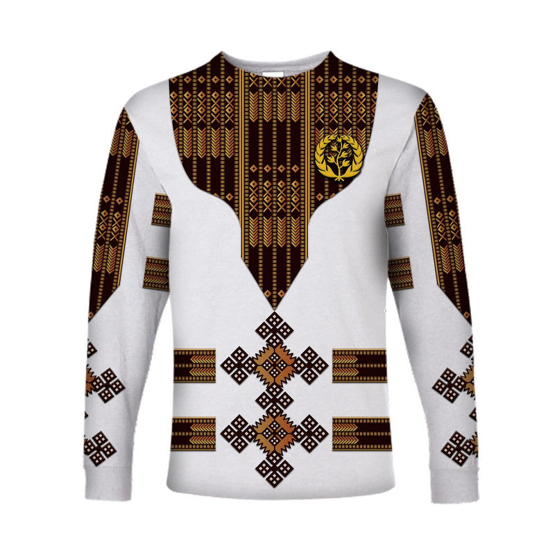 (Custom Personalised) Eritrea Long Sleeve Shirt Fancy Tibeb Vibes - White LT8 - Wonder Print Shop