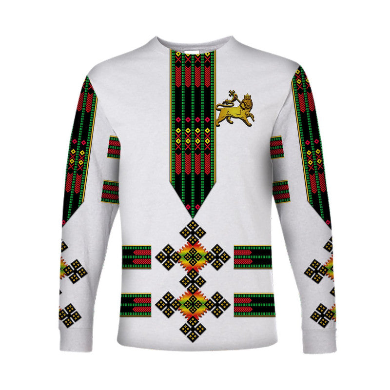 (Custom Personalised) Ethiopia Long Sleeve Shirt Ethiopian Lion Of Judah Tibeb Vibes NO.1 Ver - Flag Style LT8 - Wonder Print Shop