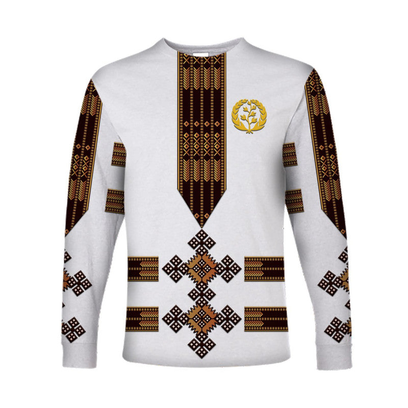 (Custom Personalised) Eritrea Long Sleeve Shirt Fancy Tibeb Vibes NO.1 Ver - White LT8 - Wonder Print Shop