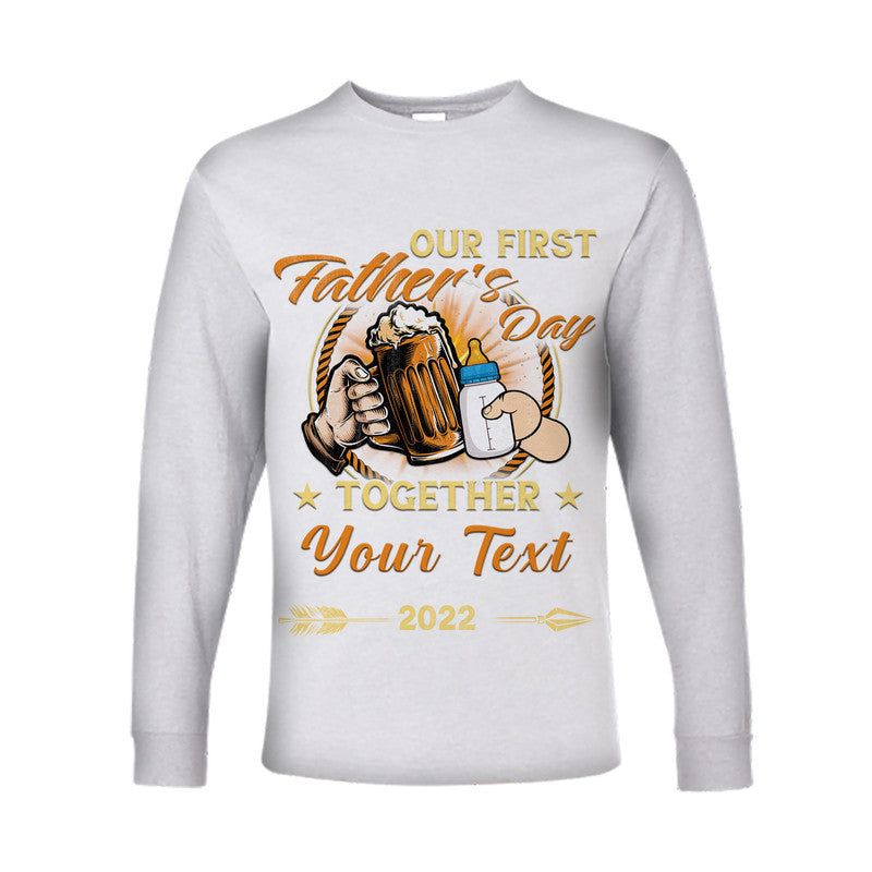 (Custom) Father Day Long Sleeve Shirt Our First Father Day Simple Style - White LT8 - Wonder Print Shop