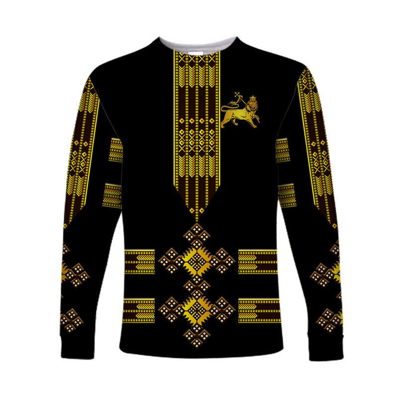 Ethiopia Long Sleeve Shirt Ethiopian Lion Of Judah Tibeb Vibes NO.1 Ver - Black LT8 - Wonder Print Shop