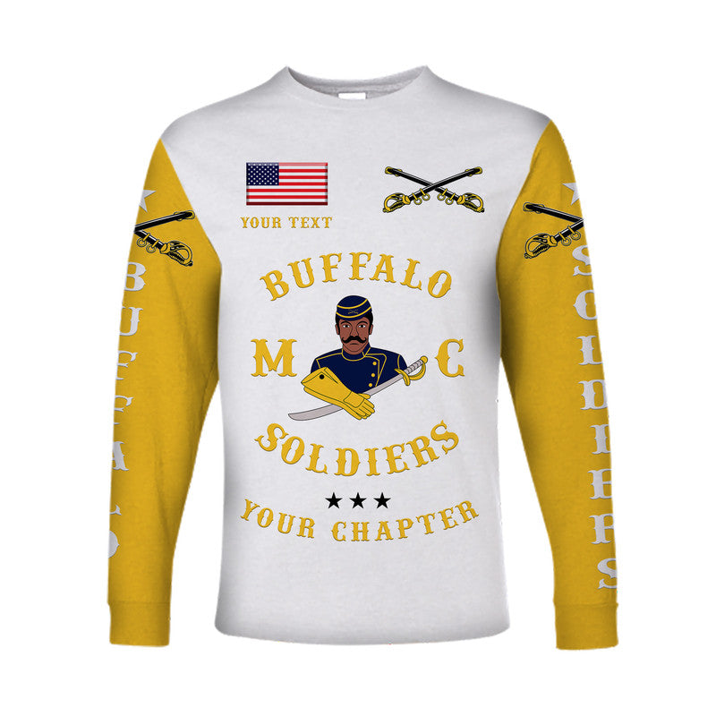 (Custom Personalised) Buffalo Soldiers Motorcycle Club BSMC Long Sleeve Shirt Simple Style - White Gold LT8 - Wonder Print Shop