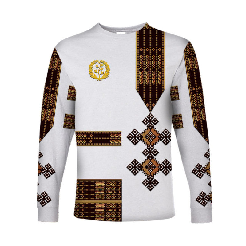 (Custom Personalised) Eritrea Long Sleeve Shirt Fancy Simple Tibeb Style - White LT8 - Wonder Print Shop