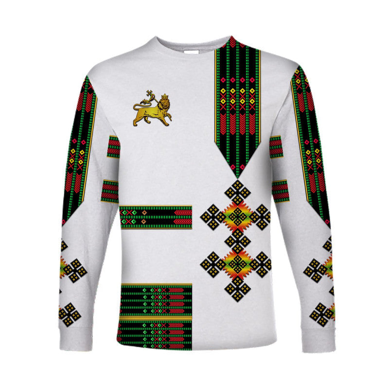 (Custom Personalised) Ethiopia Long Sleeve Shirt Ethiopian Lion Of Judah Simple Tibeb Style - Flag Style LT8 - Wonder Print Shop