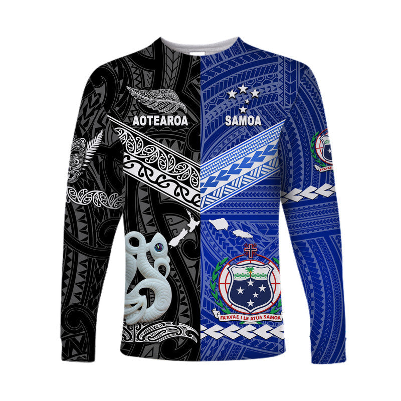 Samoa and New Zealand Long Sleeve Shirt Together Black LT8 - Wonder Print Shop