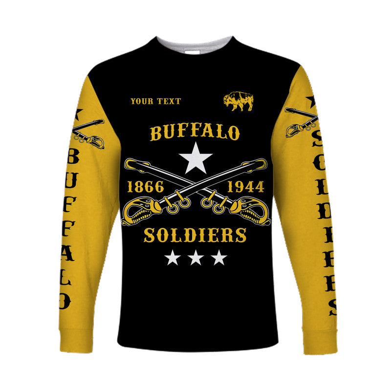 (Custom Personalised) Buffalo Soldiers Long Sleeve Shirt African American Military Simple Style - Black Gold LT8 - Wonder Print Shop