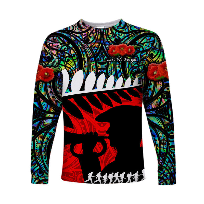 New Zealand Maori ANZAC Long Sleeve Shirt Remembrance Soldier Paua Shell LT8 - Wonder Print Shop