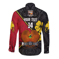 (Custom Text and Number) The Kumuls PNG Long Sleeve Button Shirt Papua New Guinea Polynesian Dynamic Style Black - Wonder Print Shop