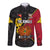 (Custom Text and Number) The Kumuls PNG Long Sleeve Button Shirt Papua New Guinea Polynesian Dynamic Style Black - Wonder Print Shop