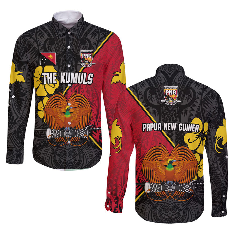The Kumuls PNG Long Sleeve Button Shirt Papua New Guinea Polynesian Dynamic Style Black - Wonder Print Shop
