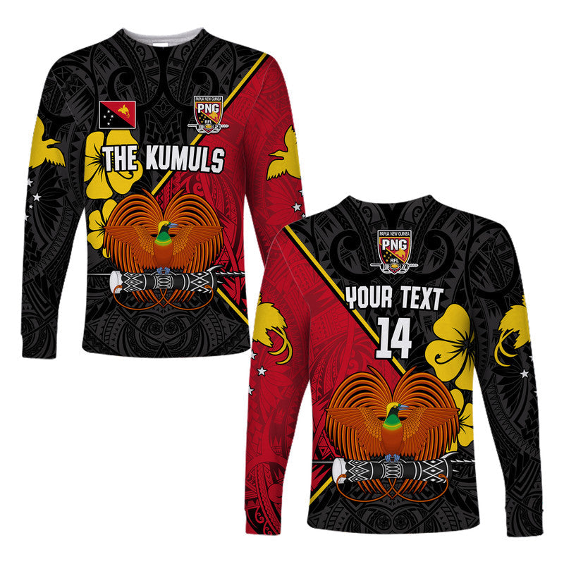 (Custom Text and Number) The Kumuls PNG Long Sleeve Shirt Papua New Guinea Polynesian Dynamic Style Black - Wonder Print Shop
