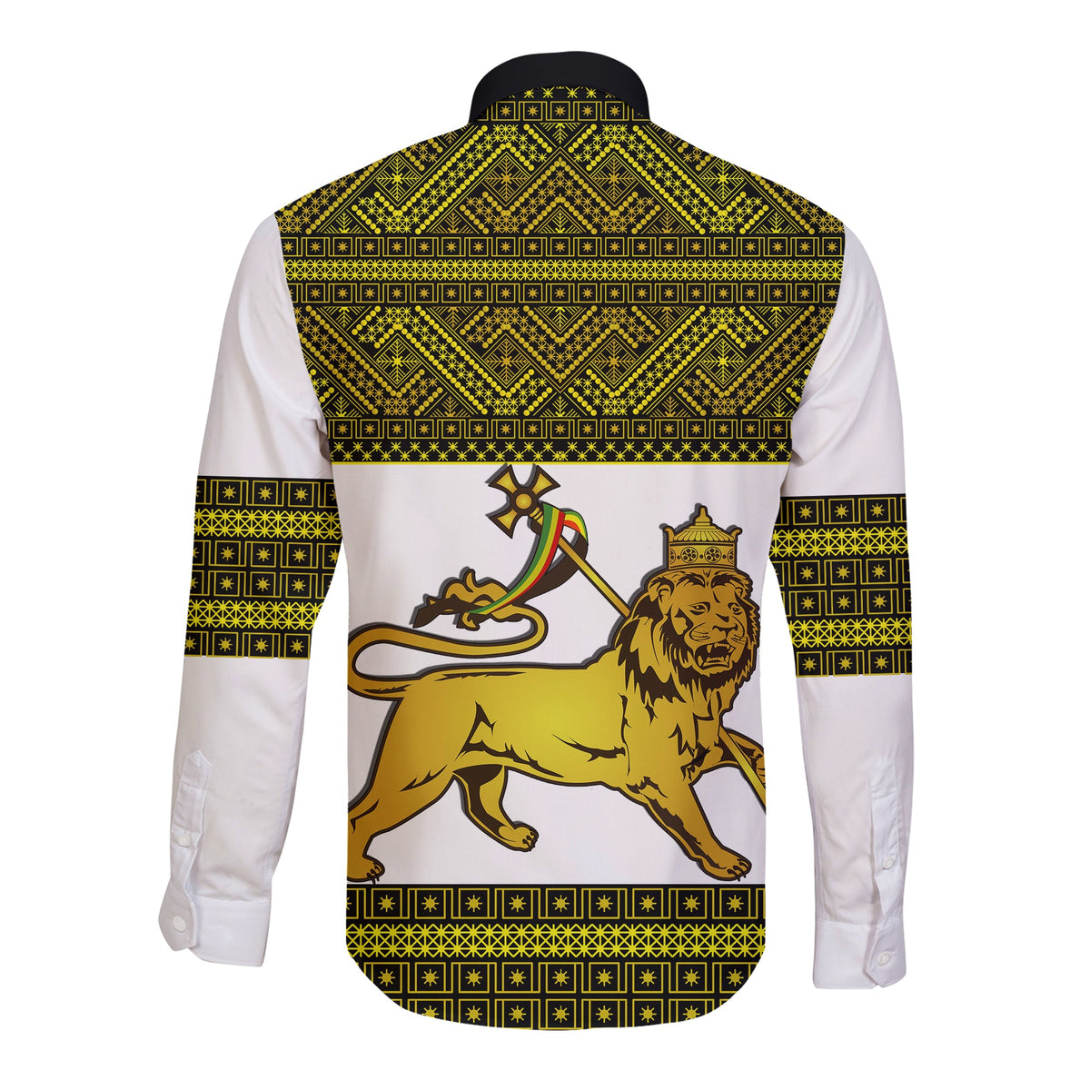 Ethiopia Tibeb Hawaii Long Sleeve Button Shirt Royal Ethiopian Cross LT13 - Wonder Print Shop