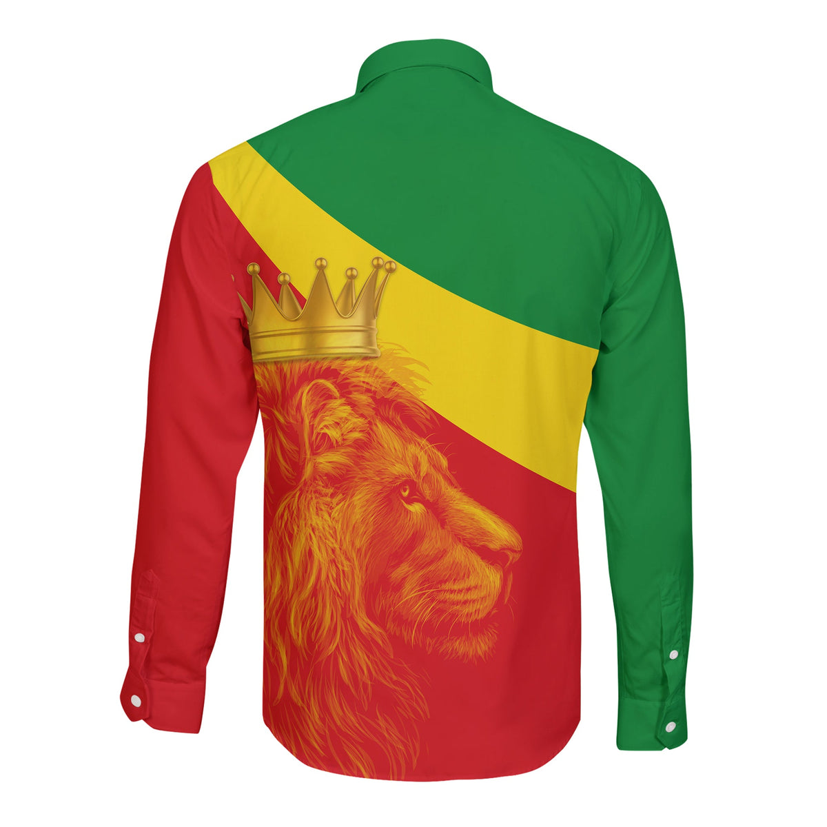 (Custom Personalised) Ethiopia Long Sleeve Button Shirt Ethiopian Cross and Lion of Judah LT13 - Wonder Print Shop
