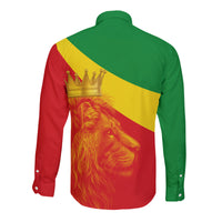 (Custom Personalised) Ethiopia Long Sleeve Button Shirt Ethiopian Cross and Lion of Judah LT13 - Wonder Print Shop