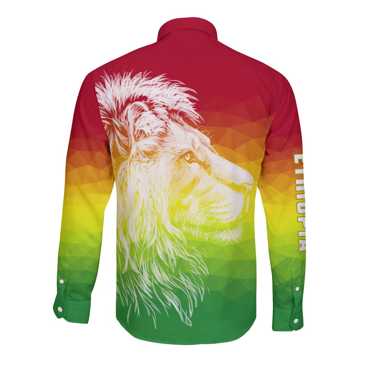 Ethiopia Hawaii Long Sleeve Button Shirt Lion Ethiopian Style Flag LT13 - Wonder Print Shop