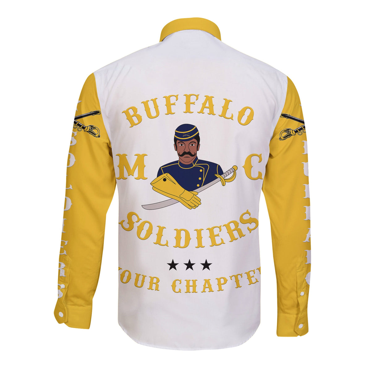 (Custom Personalised) Buffalo Soldiers Motorcycle Club BSMC Hawaii Long Sleeve Button Shirt Simple Style - White Gold LT8 - Wonder Print Shop