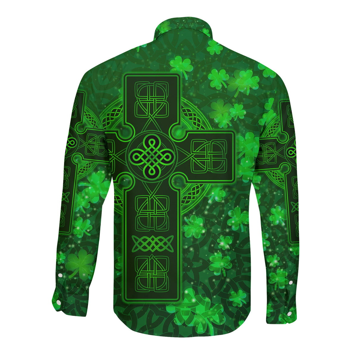 Celtic Cross Hawaii Long Sleeve Button Shirt With Shamrock Simple Style LT8 - Wonder Print Shop