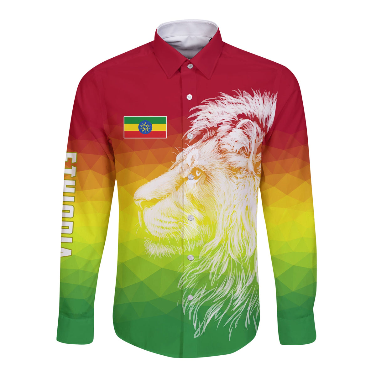 Ethiopia Hawaii Long Sleeve Button Shirt Lion Ethiopian Style Flag LT13 - Wonder Print Shop