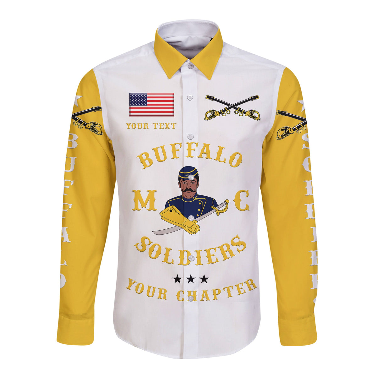 (Custom Personalised) Buffalo Soldiers Motorcycle Club BSMC Hawaii Long Sleeve Button Shirt Simple Style - White Gold LT8 - Wonder Print Shop