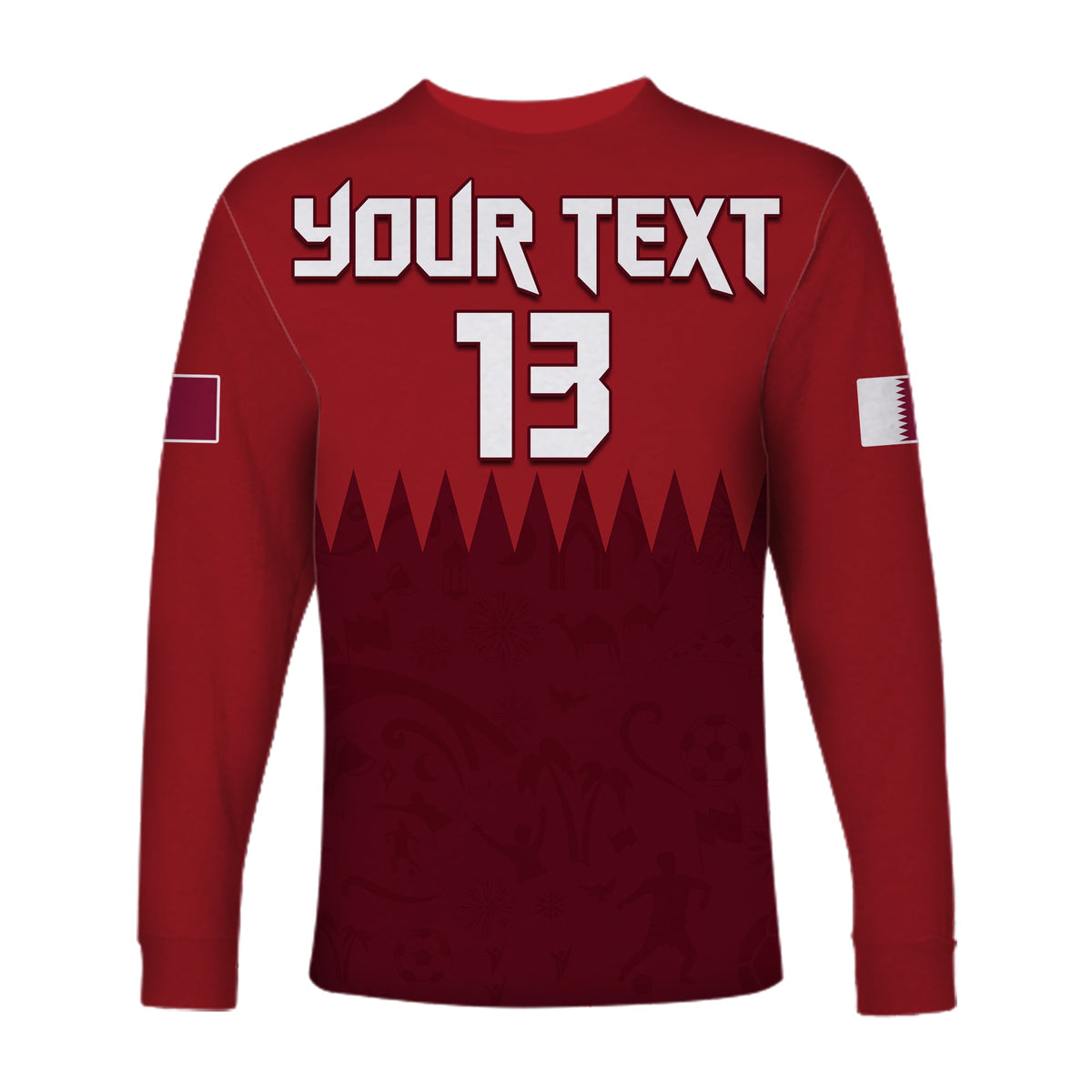 (Custom Text and Number) Qatar Football Long Sleeve Shirt WC 2022 Style Sporty LT13 - Wonder Print Shop