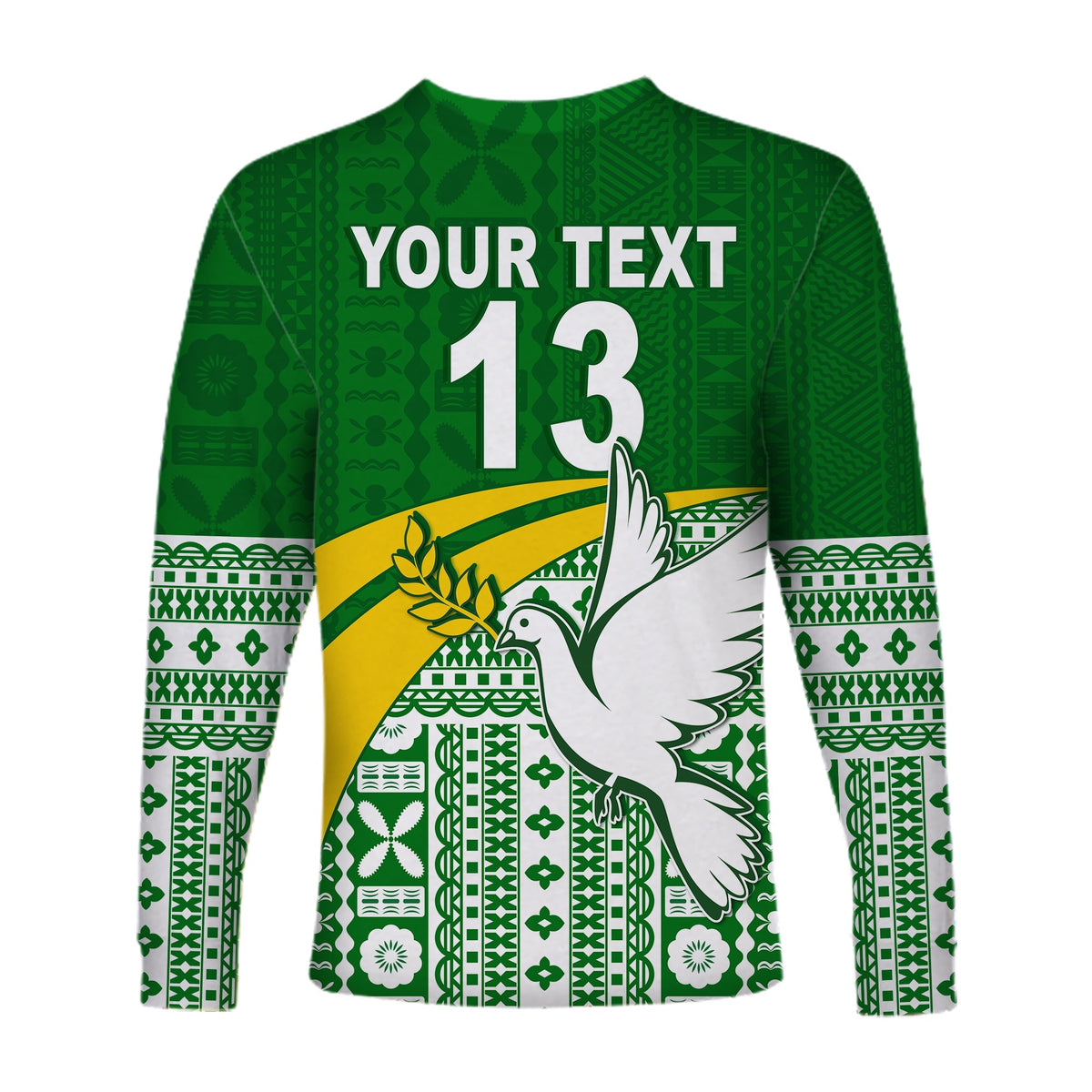 (Custom Text and Number) Tailevu Rugby Long Sleeve Shirt Fiji Rugby Tapa Pattern Green LT13 - Wonder Print Shop