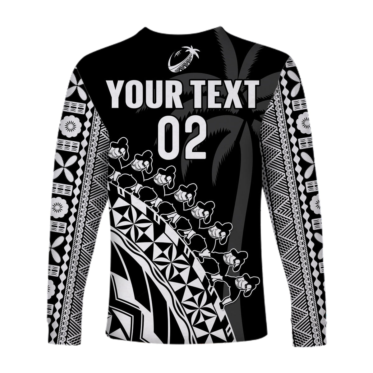 Custom Text And Number Fiji Rugby Long Sleeve Shirt Fijian Cibi Dance Tapa Pattern Black - Wonder Print Shop