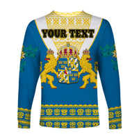 (Custom Personalised) Sweden Long Sleeve Shirt Swedish Coat Of Arms With Scandinavian Flowers - Wonder Print Shop