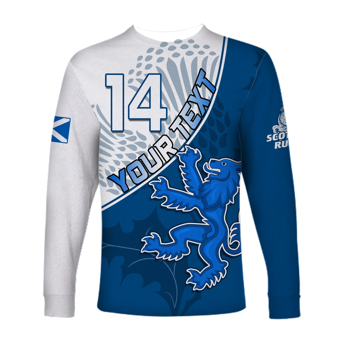 (Custom Text and Number) Scotland Rugby Long Sleeve Shirt Scottish Coat Of Arms Mix Thistle Newest Version - Wonder Print Shop