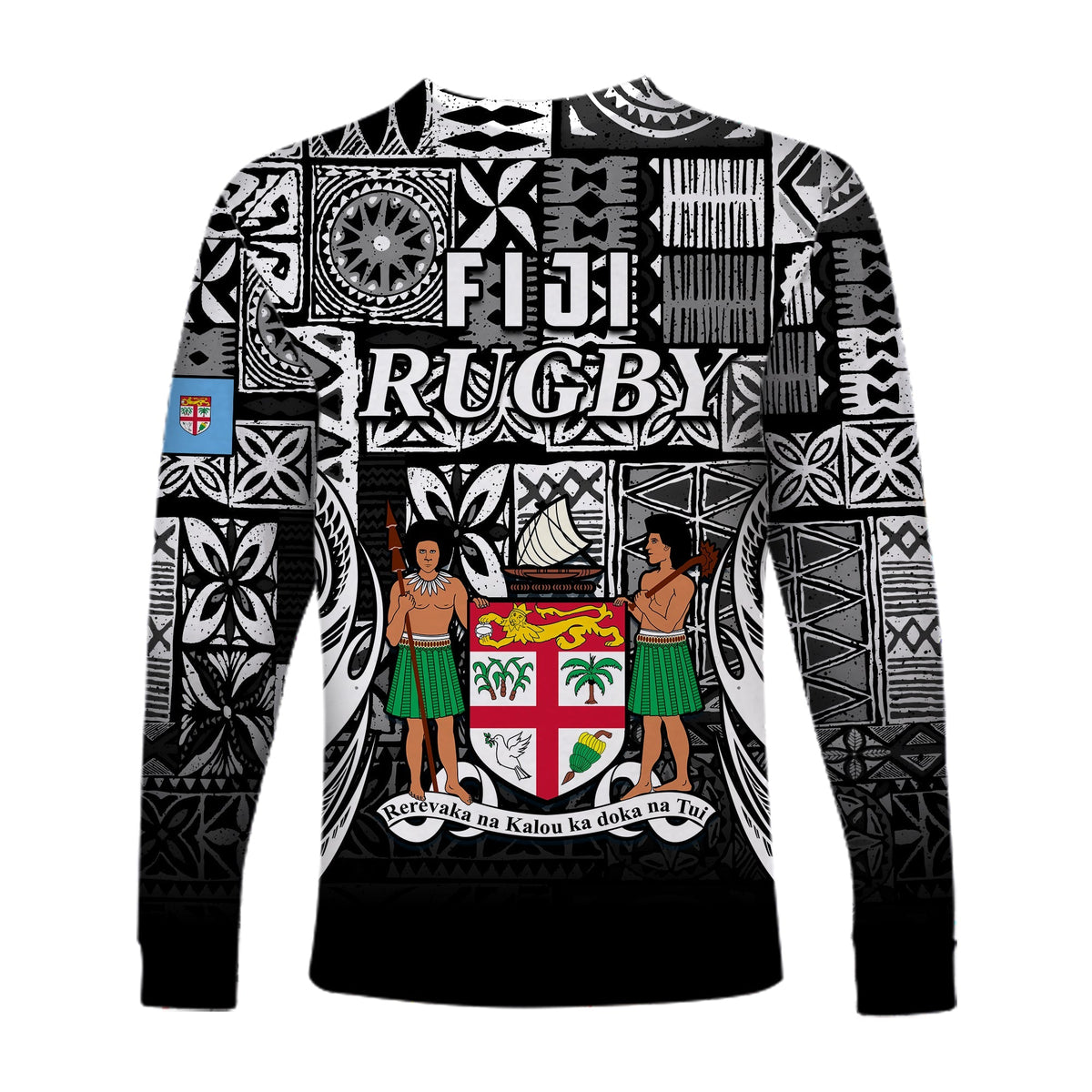 Fiji Rugby Long Sleeve Shirt Flying Fijians Black Tapa Pattern LT13 - Wonder Print Shop