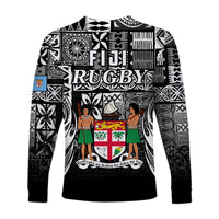 Fiji Rugby Long Sleeve Shirt Flying Fijians Black Tapa Pattern LT13 - Wonder Print Shop