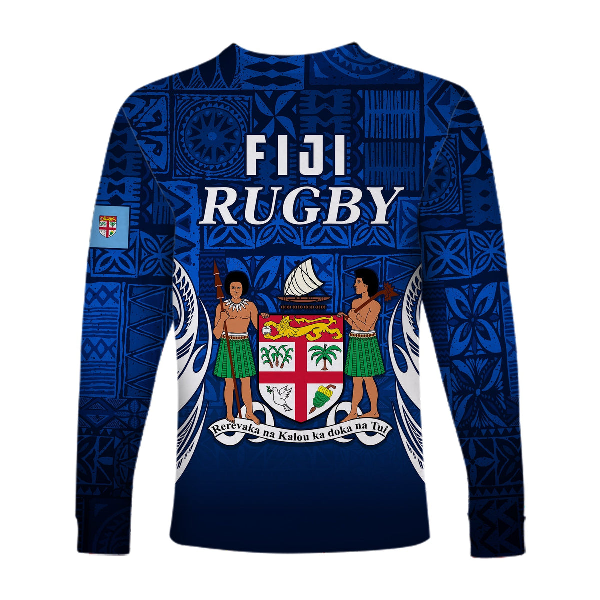 Fiji Rugby Long Sleeve Shirt Flying Fijians Blue Tapa Pattern LT13 - Wonder Print Shop