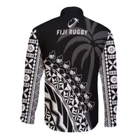 Fiji Rugby Long Sleeve Button Shirt Fijian Cibi Dance Tapa Pattern Black - Wonder Print Shop