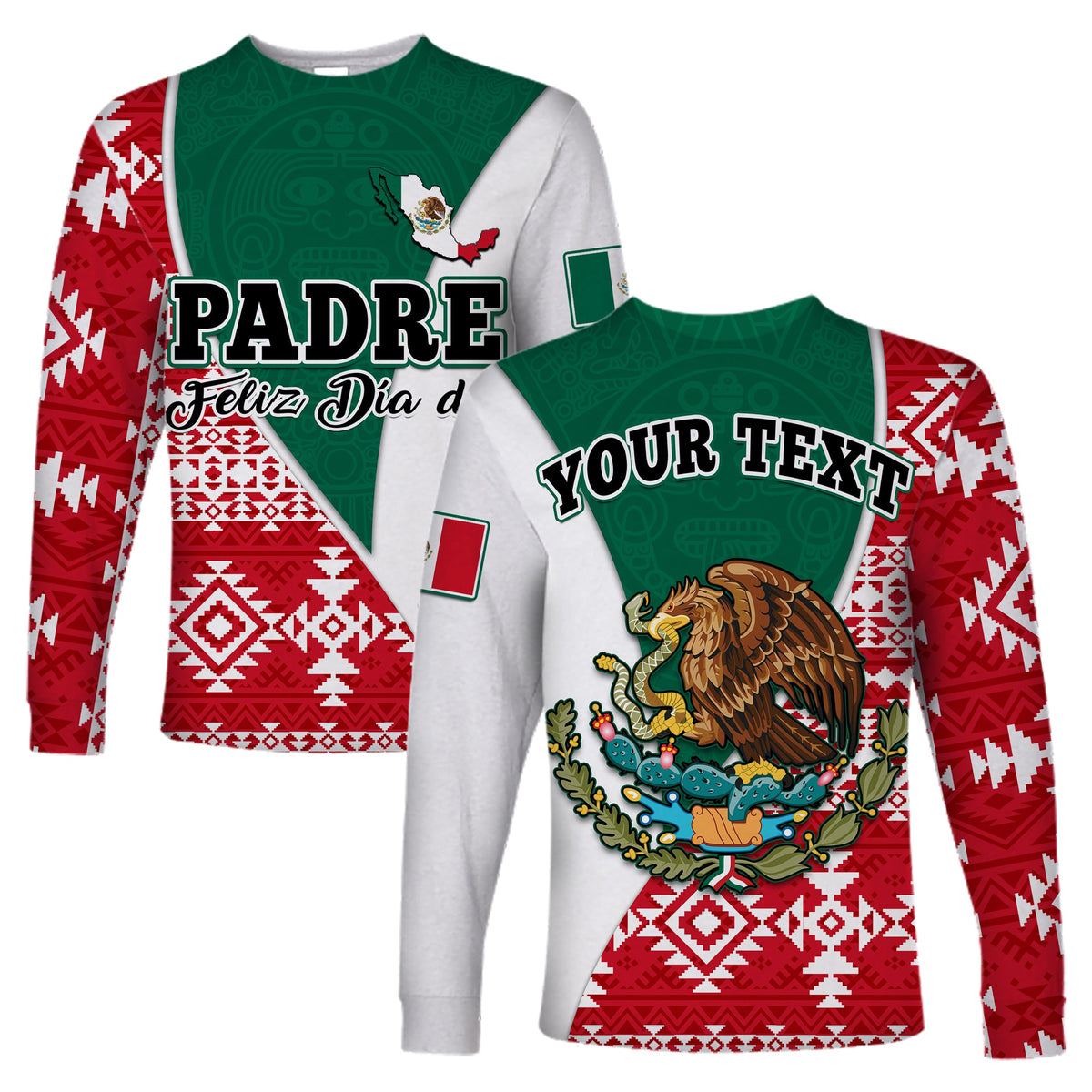 (Custom Personalised) Happy Mexico Fathers Day Long Sleeve Shirt Mexican Aztec Pattern - Wonder Print Shop