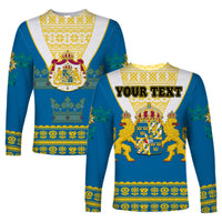 (Custom Personalised) Sweden Long Sleeve Shirt Swedish Coat Of Arms With Scandinavian Flowers - Wonder Print Shop