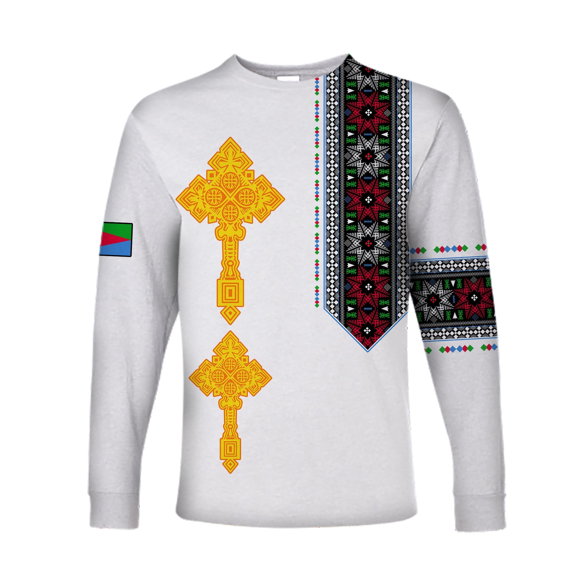 Eritrea Tibeb Long Sleeve Shirt Eritrean Cross Mix Flag LT13 - Wonder Print Shop