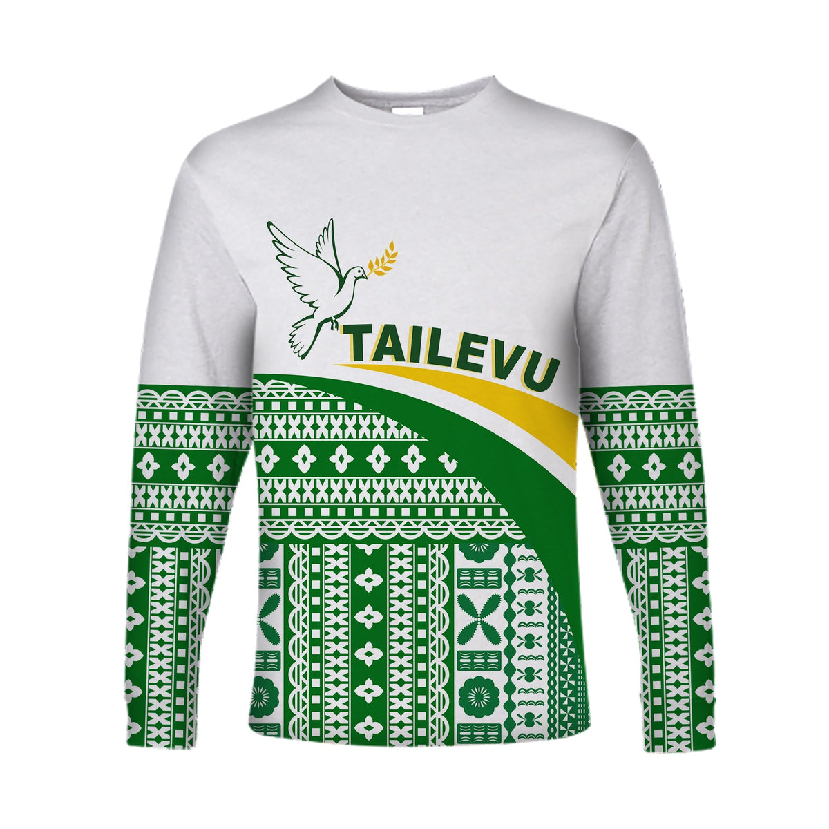 (Custom Text and Number) Tailevu Rugby Long Sleeve Shirt Fiji Rugby Tapa Pattern White LT13 - Wonder Print Shop