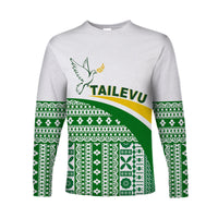 (Custom Text and Number) Tailevu Rugby Long Sleeve Shirt Fiji Rugby Tapa Pattern White LT13 - Wonder Print Shop
