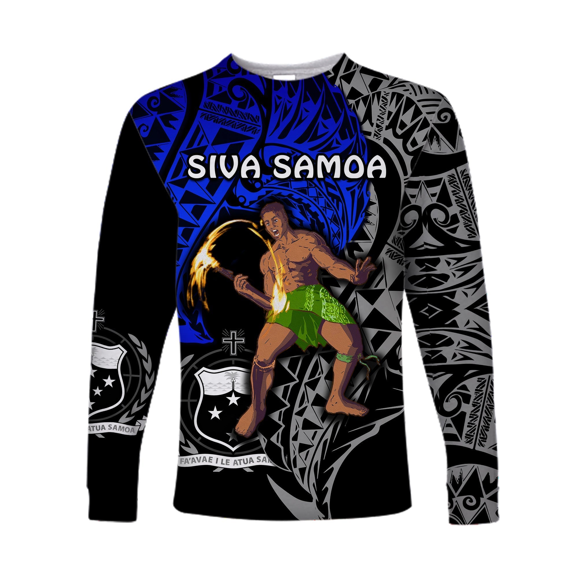 Siva Samoa Long Sleeve Shirt Samoan Dance Mix Blue Polynesian LT13 - Wonder Print Shop