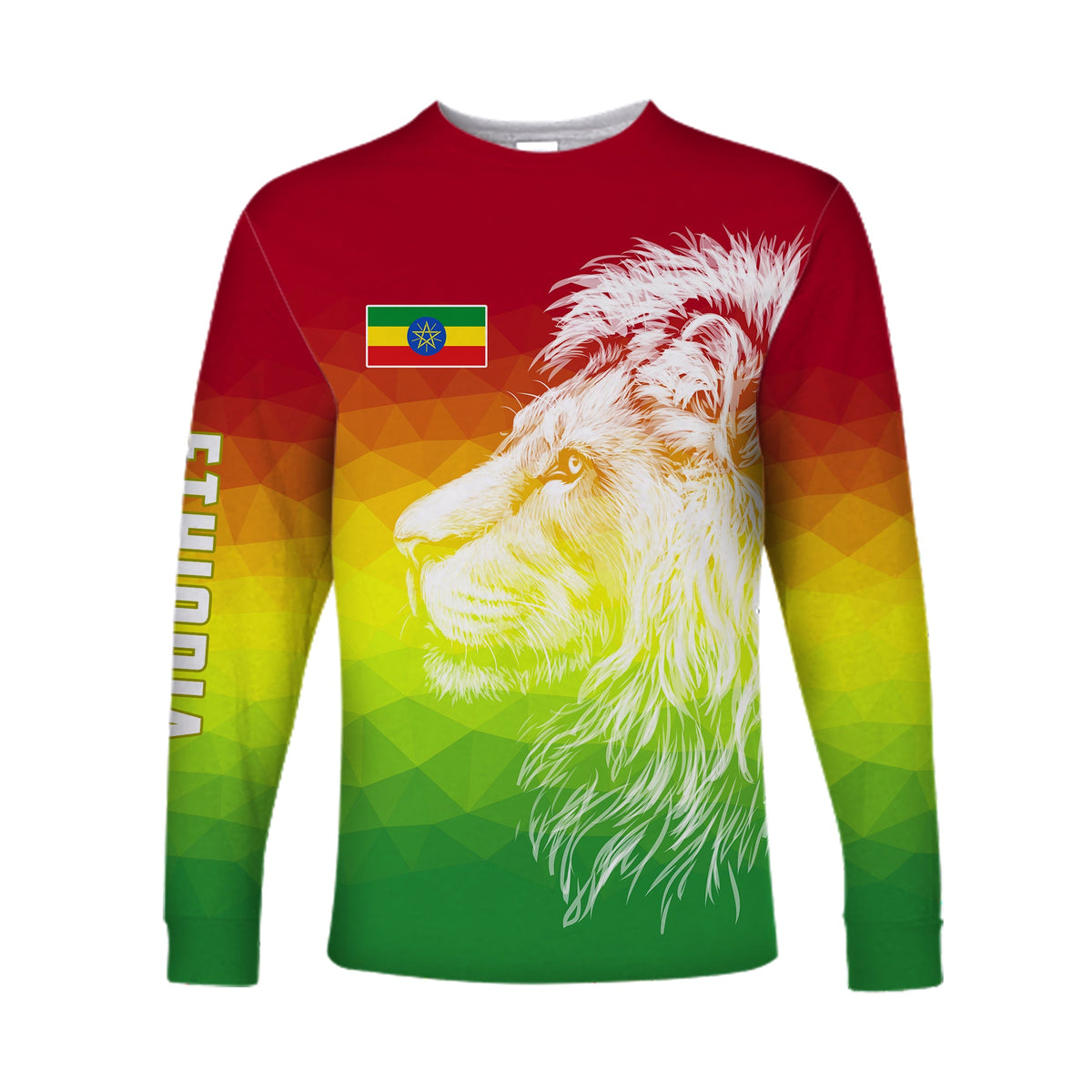 Ethiopia Long Sleeve Shirt Lion Ethiopian Style Flag LT13 - Wonder Print Shop