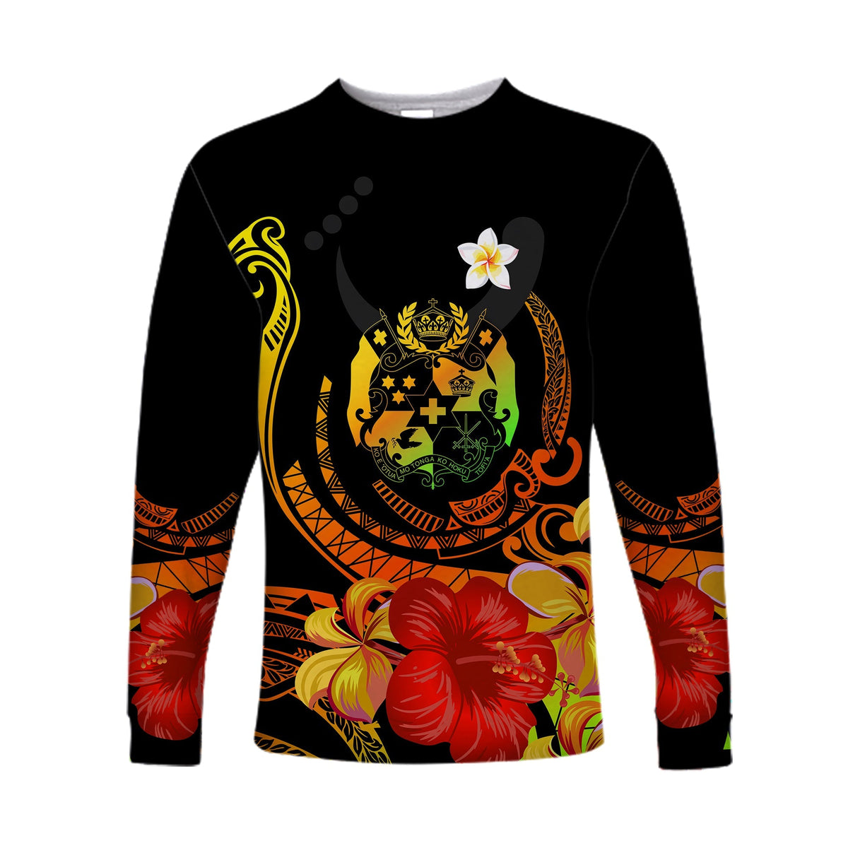 Tropical Flowers Tonga Coat Of Arms Polynesia Long Sleeve Shirt LT13 - Wonder Print Shop