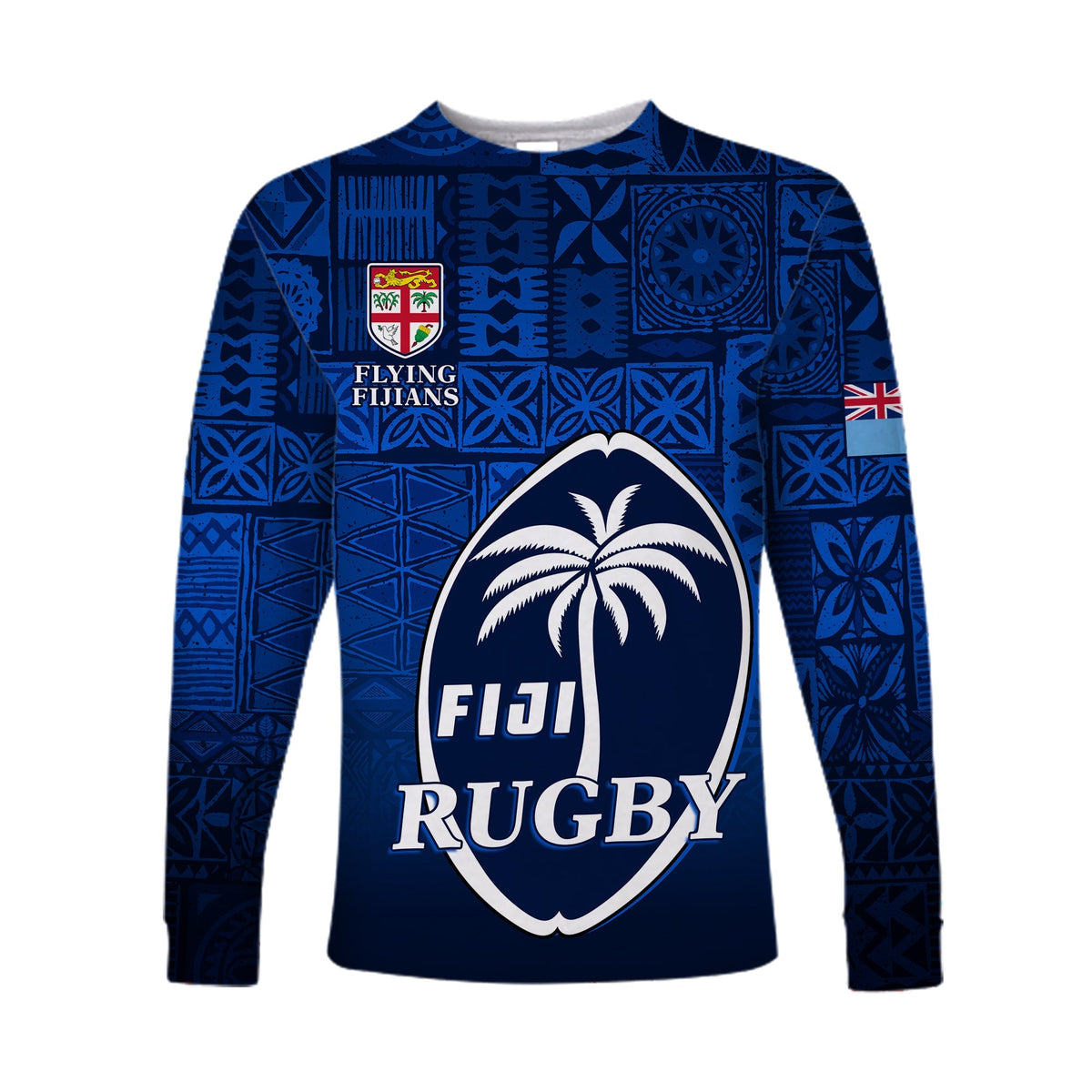 Fiji Rugby Long Sleeve Shirt Flying Fijians Blue Tapa Pattern LT13 - Wonder Print Shop