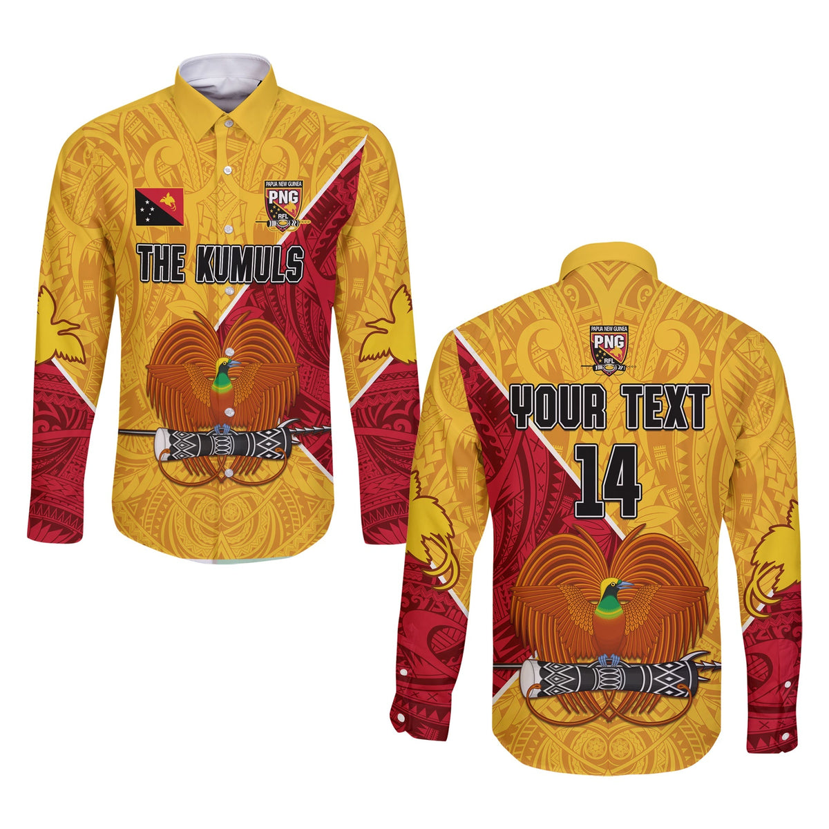 (Custom Text and Number) The Kumuls PNG Long Sleeve Shirt Button Papua New Guinea Polynesian Dynamic Style - Wonder Print Shop