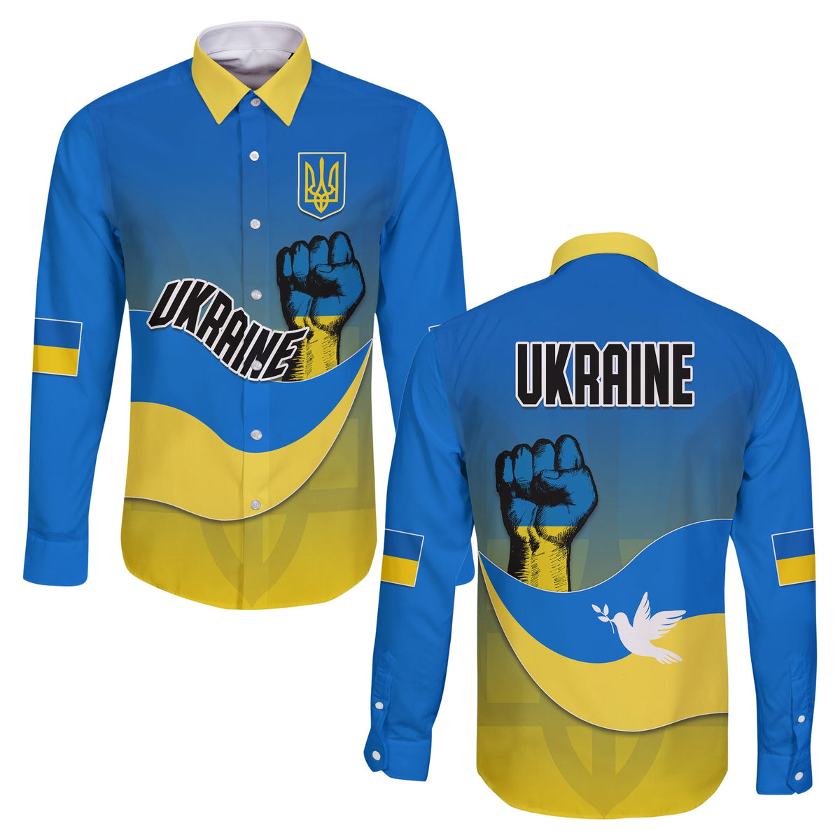 Ukraine Long Sleeve Button Shirt National Flag Style - Wonder Print Shop