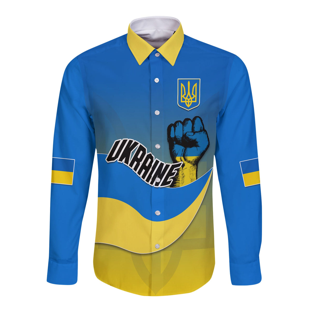 Ukraine Long Sleeve Button Shirt National Flag Style - Wonder Print Shop