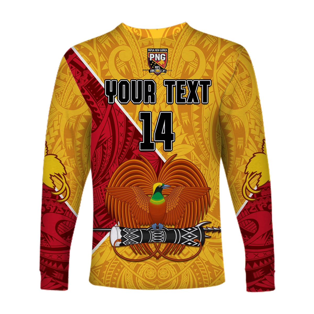 (Custom Text and Number) The Kumuls PNG Long Sleeve Shirt Papua New Guinea Polynesian Dynamic Style - Wonder Print Shop