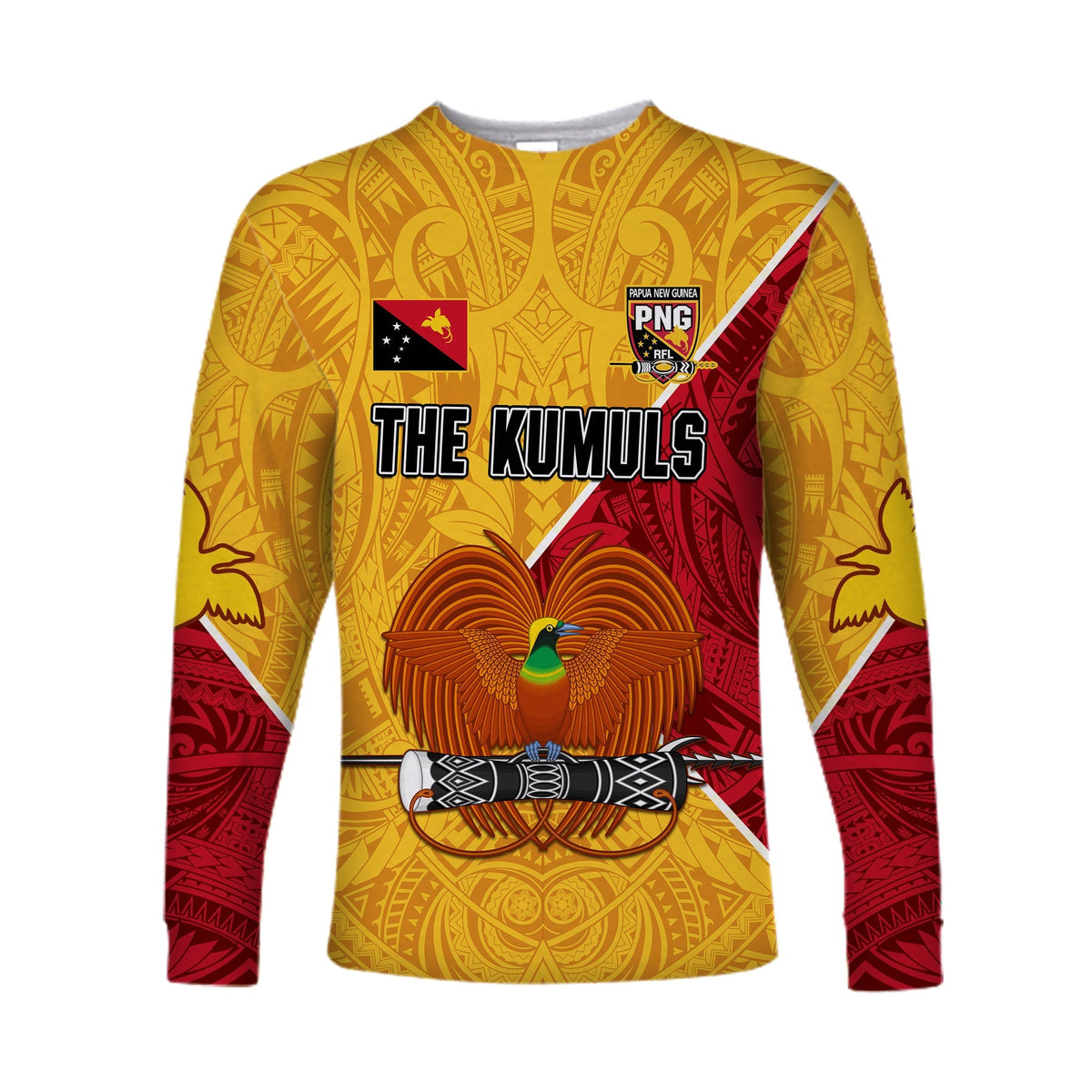(Custom Text and Number) The Kumuls PNG Long Sleeve Shirt Papua New Guinea Polynesian Dynamic Style - Wonder Print Shop