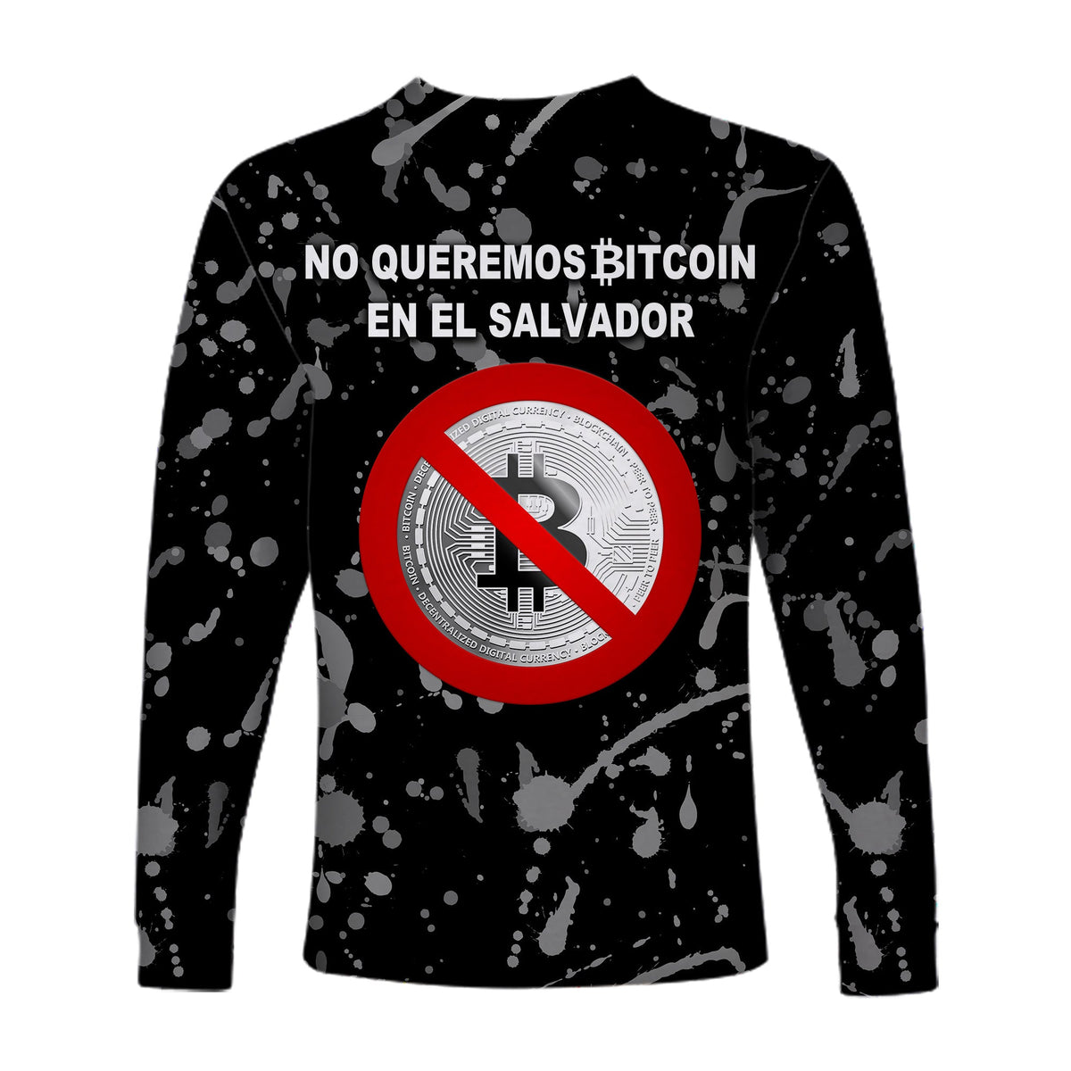El Salvador Long Sleeve Shirt No Al Bitcoin Art Style - Black LT8 - Wonder Print Shop