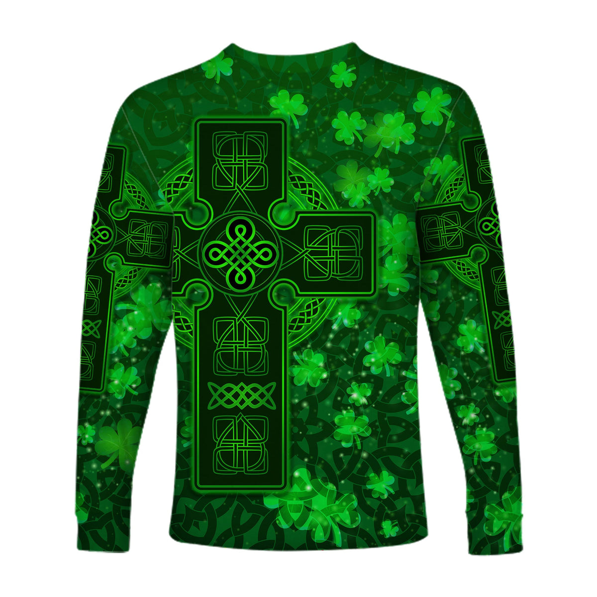 Celtic Cross Long Sleeve Shirt With Shamrock Simple Style LT8 - Wonder Print Shop