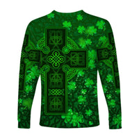 Celtic Cross Long Sleeve Shirt With Shamrock Simple Style LT8 - Wonder Print Shop